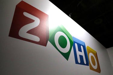 The logo of Indian multinational technology company Zoho is displayed at the Collision conference in Toronto, Ontario, Canada June 23, 2022. Picture taken June 23, 2022.