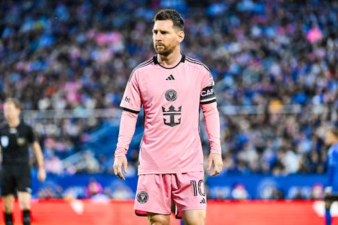 May 11, 2024; Montreal, Quebec, CAN; Inter Miami CF forward Lionel Messi (10) looks towards the play against CF Montreal during first half at Stade Saputo. Mandatory Credit: David Kirouac-USA TODAY Sports/File Photo