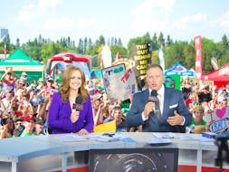  Kate Beirness, left, and Darren Dutchyshen of TSN during the Kraft Celebration Tour in Porcupine Plain in 2012. Dutchyshen grew up in the town.