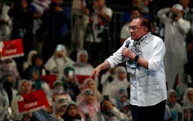Malaysia Prime Minister Anwar Ibrahim delivers his speech during a solidarity gathering to show support for Palestinians, amid escalating conflict between Israel and Hamas, in Kuala Lumpur, Malaysia, October 24, 2023.