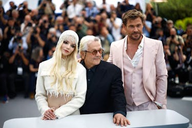 Director George Miller and cast members Anya Taylor-Joy, Chris Hemsworth pose during a photocall for the film "Furiosa: A Mad Max Saga" Out of competition at the 77th Cannes Film Festival in Cannes, France, May 16, 2024.