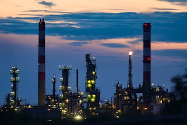 A general view of a French oil Esso refinery by night in Fos-sur-Mer, France, May 13, 2024.
