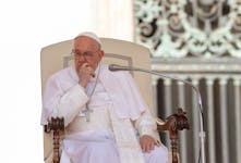 Pope Francis attends the weekly general audience in Saint Peter Square at the Vatican, May 15, 2024.