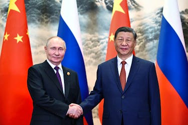 Russian President Vladimir Putin and Chinese President Xi Jinping meet in Beijing, China May 16, 2024. Sputnik/Sergei Guneev/Pool via REUTERS