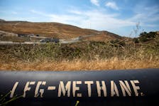 A pipeline that moves methane gas from the Frank R. Bowerman landfill to an onsite power plant is shown in Irvine, California, California, U.S., June 15, 2021.Picture taken June 15, 2021.    