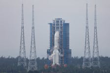 The Chang'e 6 lunar probe and the Long March-5 Y8 carrier rocket combination sit atop the launch pad at the Wenchang Space Launch Site in Hainan province, China May 3, 2024.