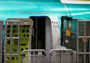 A door of a 737 Max aircraft with production notes is seen at the Boeing factory in Renton, Washington, U.S., March 27, 2019. 