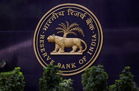 A Reserve Bank of India (RBI) logo is seen inside its headquarters in Mumbai, India, April 6, 2023.