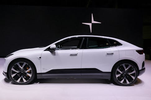 The Polestar 4 electric SUV is displayed at the New York International Auto Show Press Preview, in Manhattan, New York City, U.S., March 27, 2024.