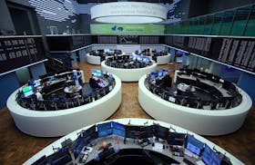 A general view shows the German share price index DAX board during afternoon trading as markets react on the coronavirus disease (COVID-19) at the stock exchange in Frankfurt, Germany, March 25, 2020.