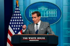 White House National Security Communications Advisor John Kirby speaks during a press briefing at the White House in Washington, U.S., April 15, 2024.
