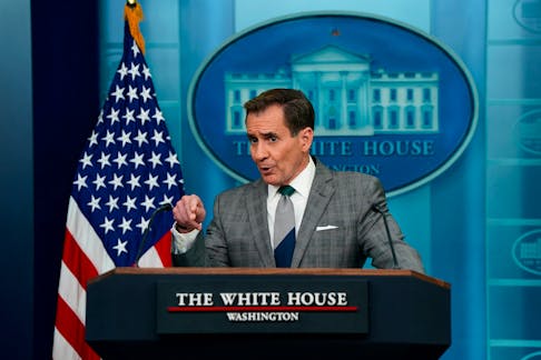 White House National Security Communications Advisor John Kirby speaks during a press briefing at the White House in Washington, U.S., April 15, 2024.