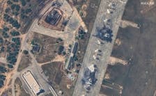 A satellite image of destroyed MiG31 fighter aircraft and fuel storage facility following an attack at Belbek Airbase, amid Russia's attack on Ukraine, in Crimea May 16, 2024.   Maxar Technologies/Handout via REUTERS