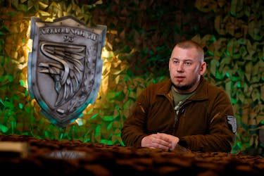 Colonel Pavlo Palisa, commander of the Ukrainian 93rd Kholodnyi Yar Separate Mechanized Brigade, speaks during an interview with Reuters, amid Russia's attack on Ukraine, in Donetsk region, Ukraine May 10, 2024.