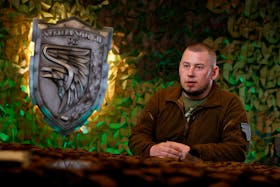Colonel Pavlo Palisa, commander of the Ukrainian 93rd Kholodnyi Yar Separate Mechanized Brigade, speaks during an interview with Reuters, amid Russia's attack on Ukraine, in Donetsk region, Ukraine May 10, 2024.