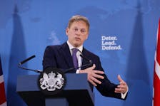 Britain's Secretary of State for Defence Grant Shapps gives a speech at Lancaster House, in London, Britain January 15, 2024.