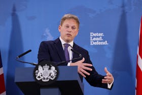 Britain's Secretary of State for Defence Grant Shapps gives a speech at Lancaster House, in London, Britain January 15, 2024.
