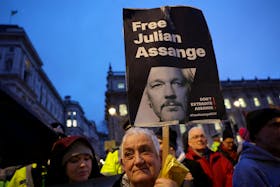 Supporters of WikiLeaks founder Julian Assange demonstrate, on the day Assange appeals against his extradition to the United States, in London, Britain, February 21, 2024.