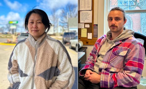Lude Meng, left, a temporary foreign worker in P.E.I., has shared her story about obtaining an open work permit after she was laid off from her job at a fish plant, while Ryan MacRae at the Cooper Institute in Charlottetown helped her with the paperwork involved.