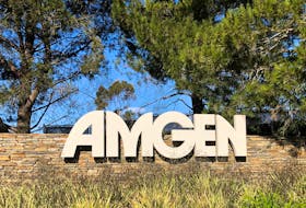 An Amgen sign is seen at the company's headquarters in Thousand Oaks, California, U.S., November 6, 2019.