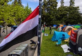 Students attend a protest encampment in support of Palestinians at University of California, Berkeley during the ongoing conflict between Israel and the Palestinian Islamist group Hamas, in Berkeley, U.S., April 25, 2024.