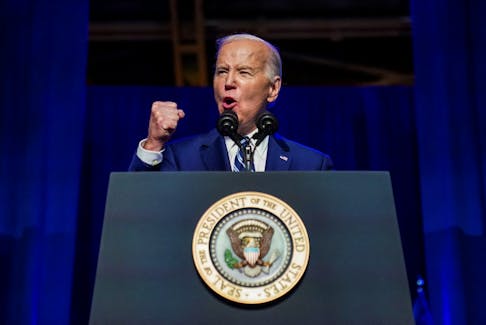 U.S. President Joe Biden delivers remarks on how the CHIPS and Science Act and his investing in America agenda are growing the economy and creating jobs in Central New York and communities across the country, during a visit to the Milton J. Rubenstein Museum of Science and Technology in Syracuse, New York, U.S., April 25, 2024.