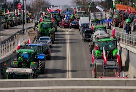 Polish farmers use tractors to protest against the European Union's Green Deal and imports of Ukrainian agricultural products, in Zakret, near Warsaw, Poland March 20, 2024.