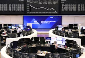 The German share price index DAX graph is pictured at the stock exchange in Frankfurt, Germany, April 30, 2024.    