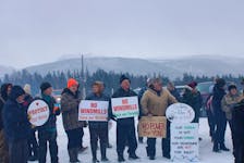 Residents of the Codroy Valley gathered in Doyles on Jan. 6, 2024, to express their opposition to World Energy GH2s proposed wind farm development in the area. The rally was organized by Codroy Valley United. – Contributed