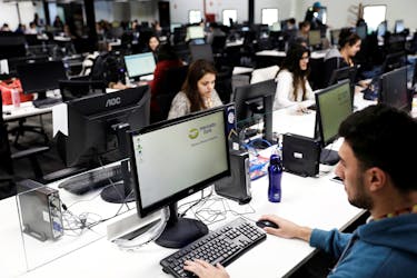 Employees work at headquarters MercadoLibre (Online marketplace company) in Sao Paulo, Brazil, July 10, 2017.