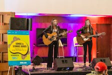 Ava & Lily, a singing duo from Charlottetown, perform at Songs and Stories in Charlottetown on May 1. Held in the lobby of the Delta Prince Edward, it was part of the schedule for Day 1 of the 2024 East Coast Music Awards, which continue until May 5 in P.E.I.'s capital city. Tristan Hood • The Guardian