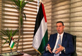 Palestinian Ambassador to Egypt Diab al-Louh speaks during an interview with Reuters at the Palestine embassy in Cairo, Egypt April 30, 2024.