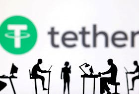 Figurines with computers and smartphones are seen in front of Tether logo in this illustration taken, February 19, 2024.