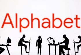 Figurines with computers and smartphones are seen in front of Alphabet logo in this illustration taken, February 19, 2024.