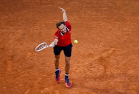 Tennis - Madrid Open - Park Manzanares, Madrid, Spain - May 2, 2024  Russia's Daniil Medvedev in action during his quarter final match against Czech Republic's Jiri Lehecka