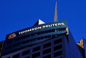 The Thomson Reuters logo is pictured on a building in the Manhattan borough of New York City, New York, U.S. November 16, 2021.
