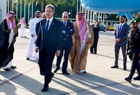 U.S. Secretary of State Antony Blinken walks as he arrives in Jeddah, Saudi Arabia, March 20, 2024.