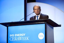Scott Sheffield, CEO of Pioneer Resources, speaks during the IHS CERAWeek 2015 energy conference in Houston, Texas April 21, 2015. 