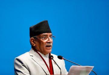 Nepal's Prime Minister Pushpa Kamal Dahal, also known as Prachanda, delivers a speech before a confidence vote at the parliament in Kathmandu, Nepal January 10, 2023.
