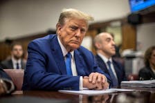 MAY 20, 2024 - NEW YORK, NY: Former President Donald Trump, charged with falsifying 34 business records in an attempt to cover up a payment to adult film actress Stormy Daniels, sits in a courtroom before the start of the day's proceedings in Manhattan Criminal Court, 100 Centre St. in Lower Manhattan, May 20, 2024.   Dave Sanders/Pool via REUTERS