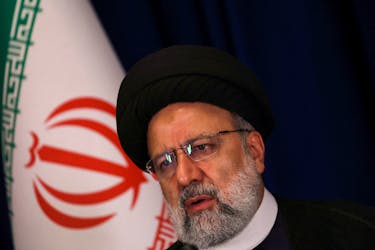 Iranian President Ebrahim Raisi looks on during a press conference concluding his appearance at the United Nations General Assembly, in New York City, U.S., September 20, 2023.