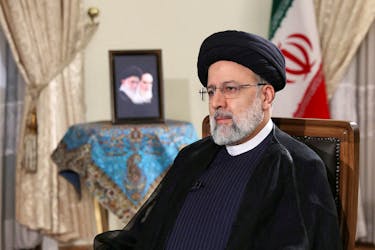 Iranian President Ebrahim Raisi looks on during a TV interview, in Tehran, Iran June 20, 2023. Iran's Presidency/WANA (West Asia News Agency)/Handout via