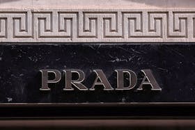 The logo of fashion house Prada is seen outside a shop in Milan, Italy, April 8, 2024.