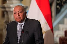 Egyptian Foreign Minister Sameh Shoukry attends a press conference with French Minister for Europe and Foreign Affairs Stephane Sejourne and Jordanian Foreign Minister Ayman Safadi following a meeting discussing the conflict between Israel and the Palestinian Islamist group Hamas, at Tahrir Palace, in Cairo, Egypt March 30, 2024.