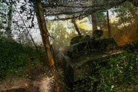 Ukrainian servicemen of the 42nd Separate Mechanized Brigade fire a 2S1 Gvozdika self-propelled howitzer towards Russian troops in a front line, amid Russia's attack on Ukraine, in Kharkiv region, Ukraine May 16, 2024.