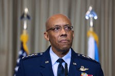 U.S. General Charles Q. Brown Junior looks on during a media statement with U.S. Secretary of Defense Lloyd Austin (not pictured) following a meeting of the Ukraine Defense Contact Group at the American military's Ramstein Air Base, near Ramstein-Miesenbach, Germany, March 19, 2024.