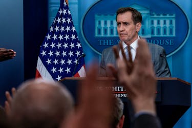 John Kirby, U.S. National Security Council Coordinator for Strategic Communications, speaks to reporters during a press briefing at the White House in Washington, U.S., April 2, 2024.