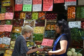 A woman buys fruits and vegetables at a greengrocery store in Buenos Aires, Argentina, December 12, 2023.