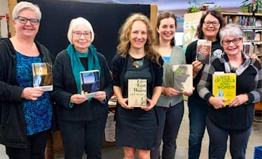 Terry Murray, from left, Clare Cameron, Cora-Lee Eisses, Lindsay Gourd, Patti Stephenson and Bernice Grant are some of the members of the Baddeck Banned Book Club. Since the fall of 2022, the group has been reading and discussing books that have been challenged or banned from public libraries and classrooms. CONTRIBUTED