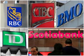 A combination photo shows Canadian investment banks RBC, CIBC, BMO, TD and Scotiabank in Toronto, Ontario, Canada on March 16, 2017.